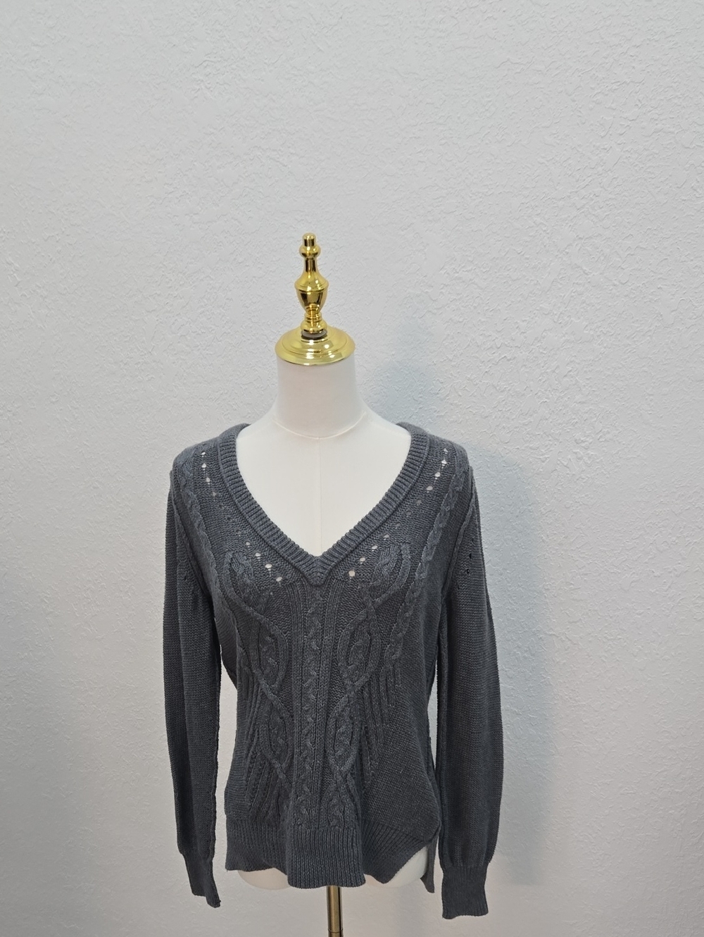 Banana Republic Charcoal V-Neck Cable Knit Sweater